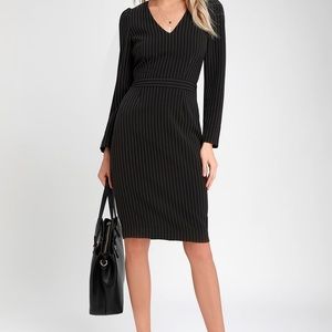 Black & White Stripe Long Sleeve Knee Length Dress